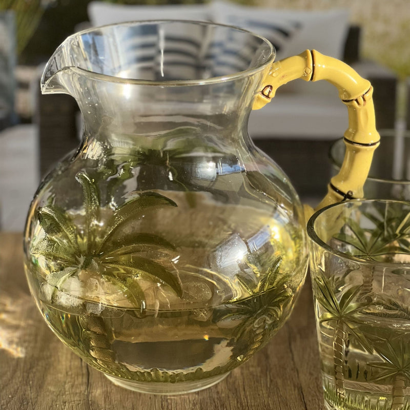 Palm Tree Design 3 Quarts Unbreakable Plastic Water Pitcher With Lid And Spout, Bpa Free - Clear