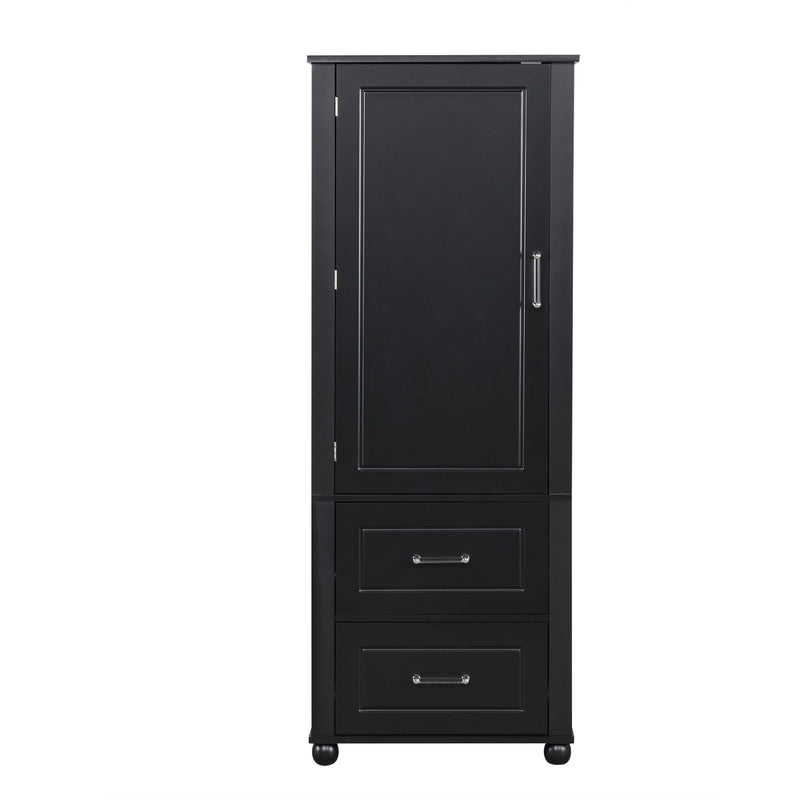 Tall Freestanding Bathroom Storage Cabinet With 2 Drawers And Adjustable Shelf