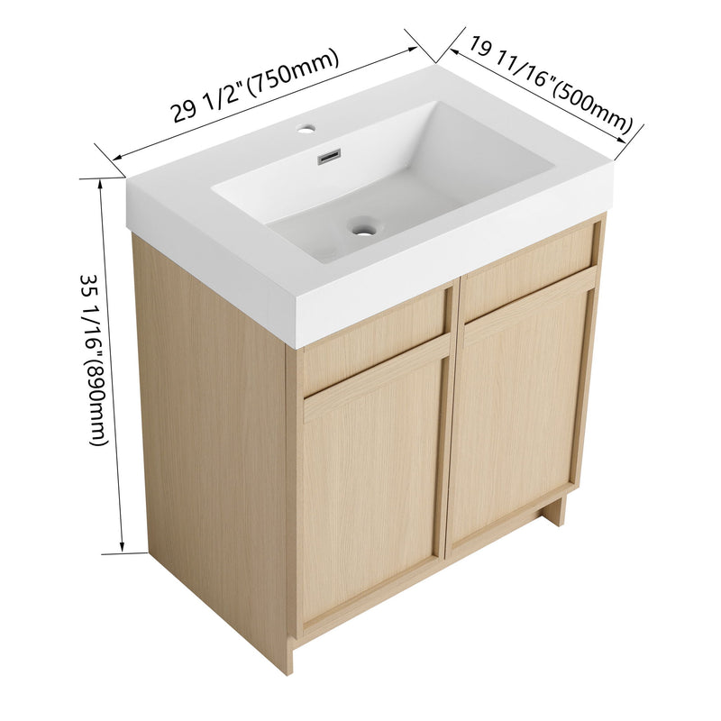 Freestanding Bathroom Vanity With Resin Sink & Soft Close Cabinet Doors