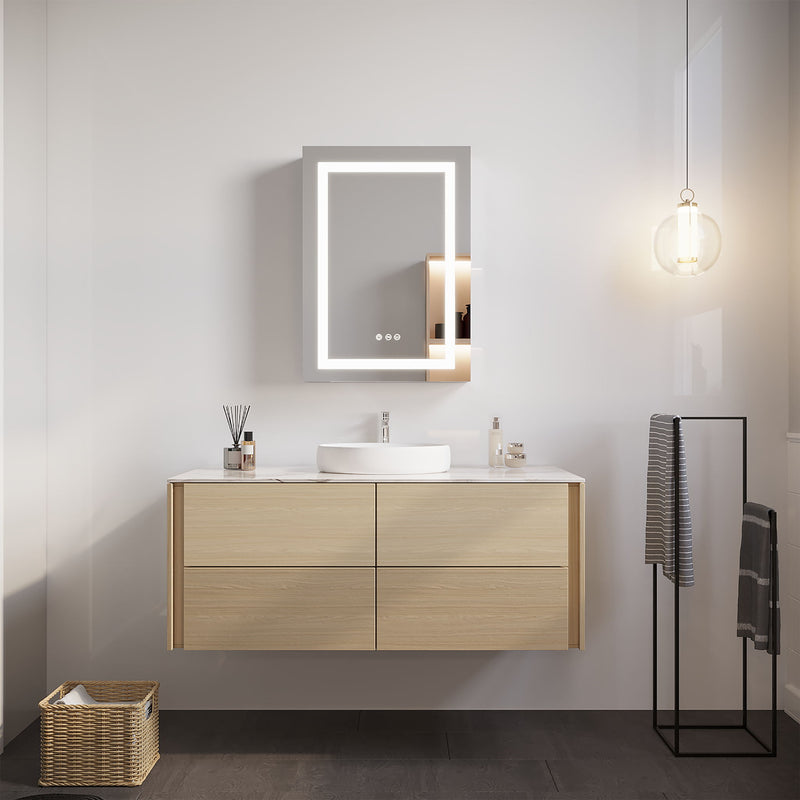 Bathroom Medicine Cabinet With LED Mirror, Anti-Fog, Waterproof, 3000K~6000K Single Door Lighted Bathroom Cabinet With Touch Swich