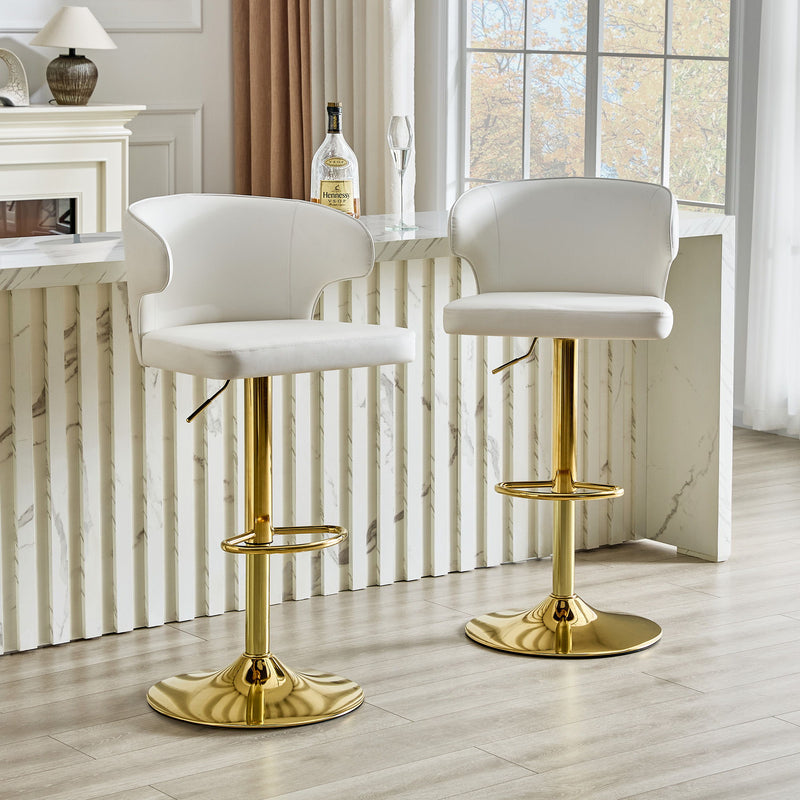 Adjustable Swivel Bar Chair With High Back Support For Kitchen Counter (Set of 2) - Gold / White