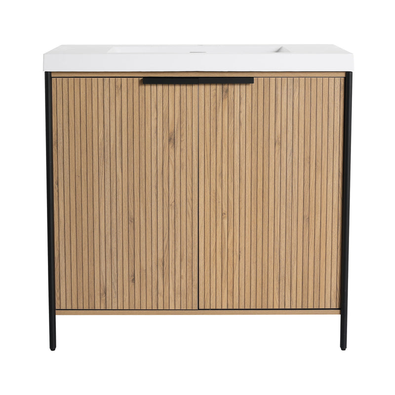 Modern Freestanding Bathroom Vanity With Resin Sink & Soft Close Cabinet Doors