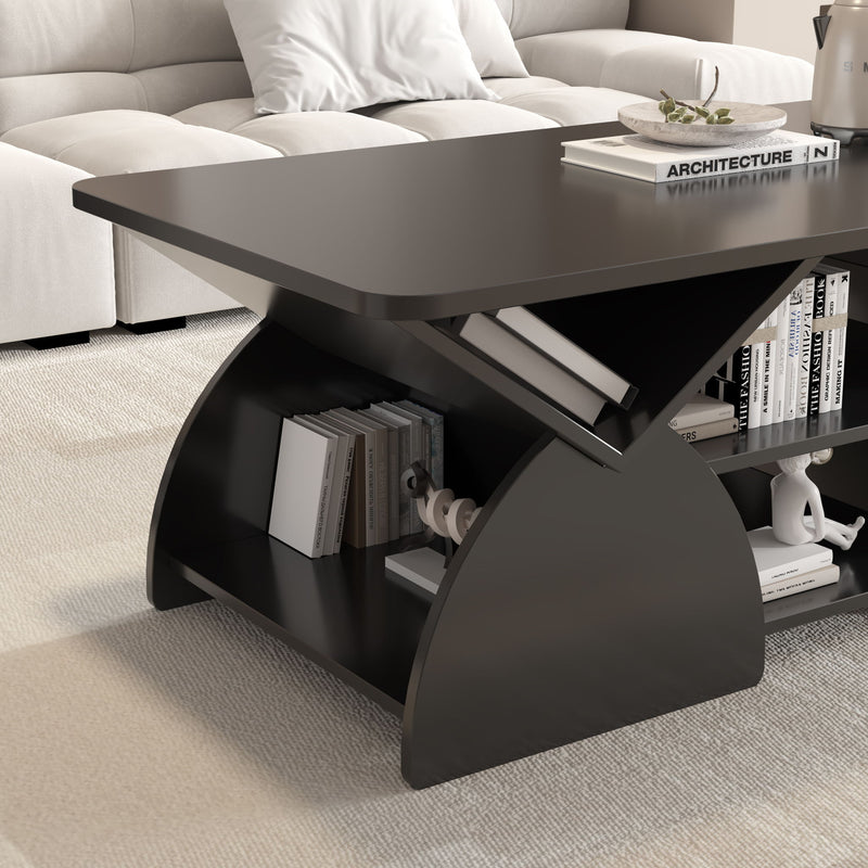 Geometric Engineered Coffee Table With Rounded Corners With Open Shelves