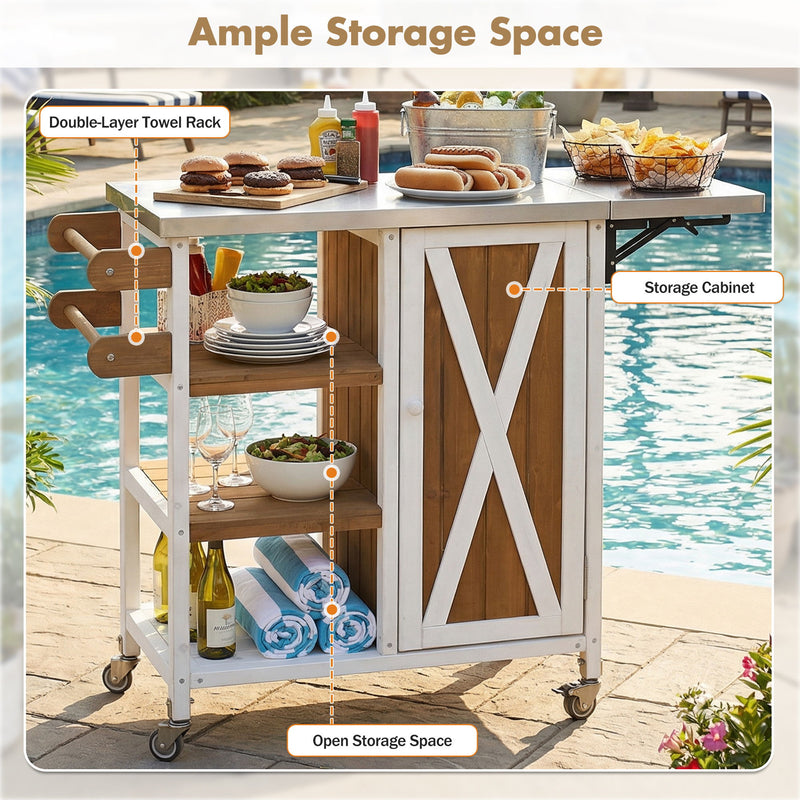 Foldable Outdoor Kitchen Island With Storage Cabinet