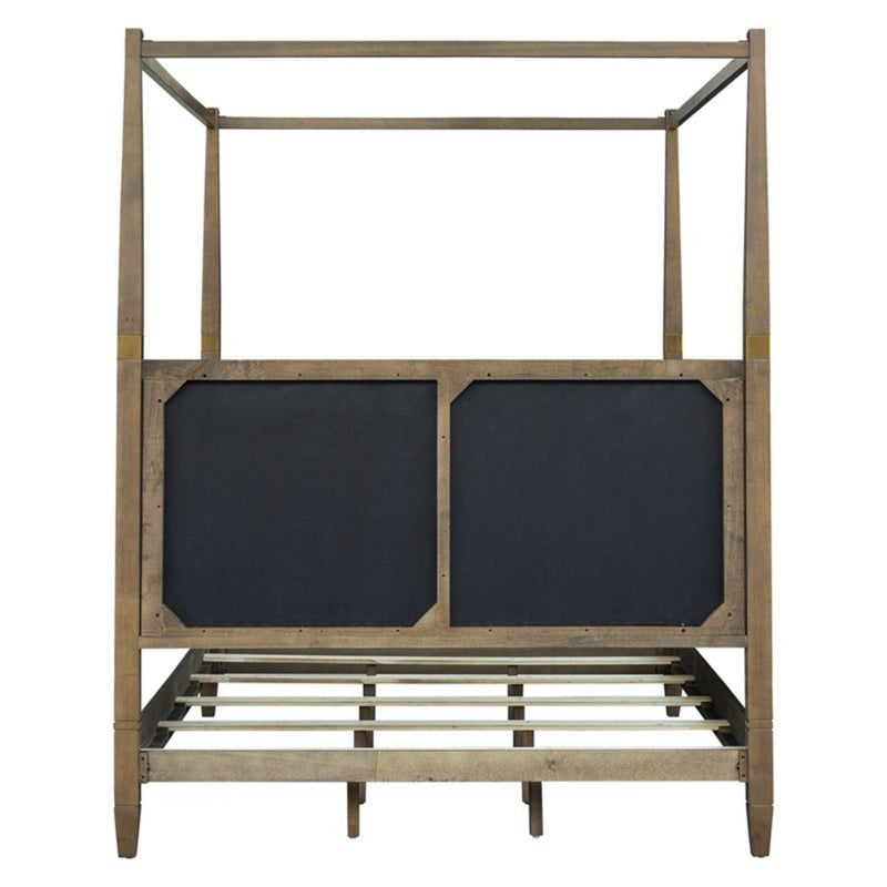 Queen Canopy Bed Frame With Upholstered Headboard - Brown
