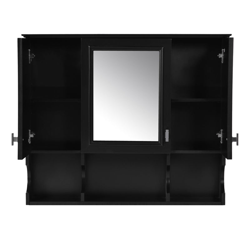 Wall Mounted Bathroom Medicine Wall Cabinet With Mirror & Open Shelves