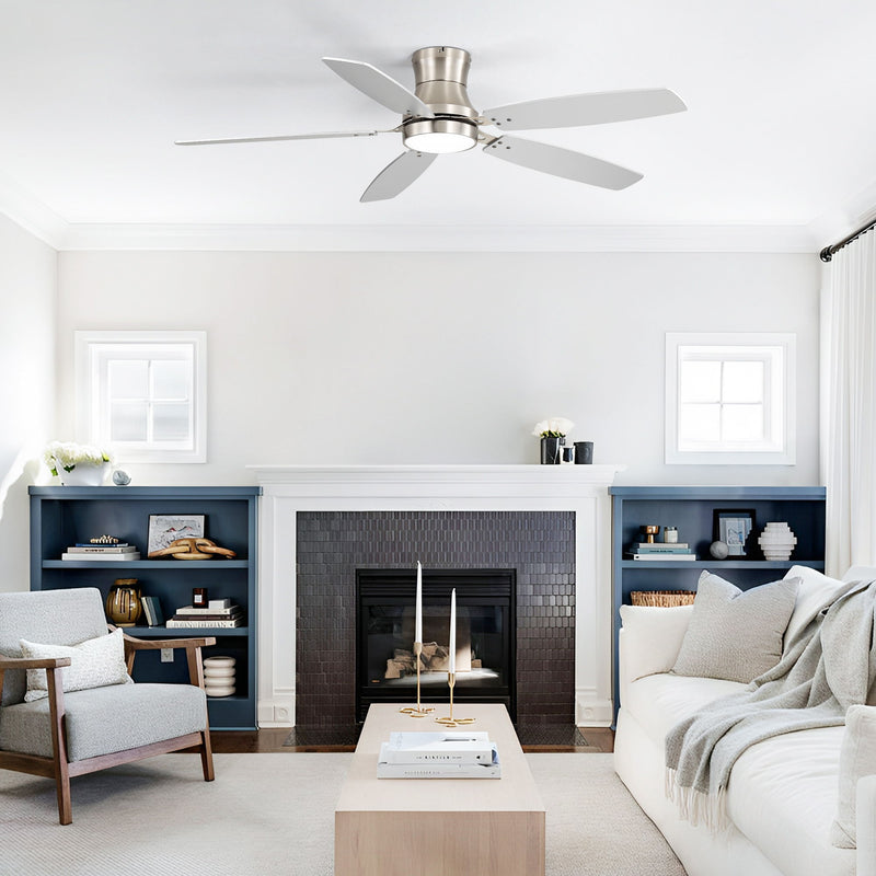 42" Low Profile Ceiling Fan With Light, 18W Dimmable LED, Reversible DC Motor, Quiet Operation, 5 Blades, Remote Included - Silver