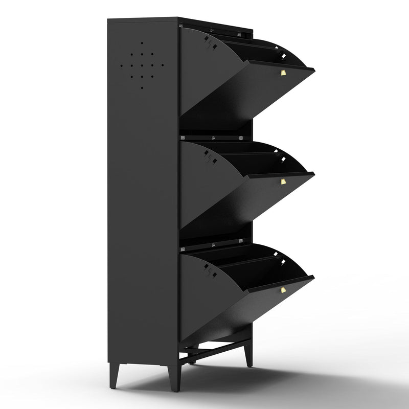3 Drawer All Steel Shoe Cabinet, Freestanding Storage Organizer With Flip Door