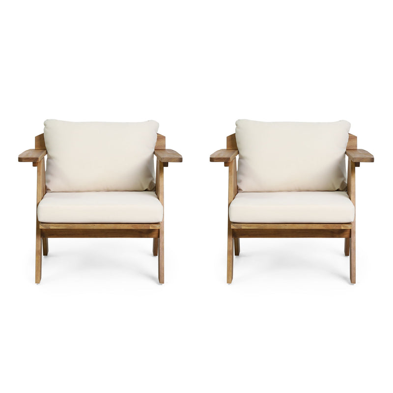Outdoor Acacia Wood Club Chairs With Cushions (Set of 2) - Teak / Beige