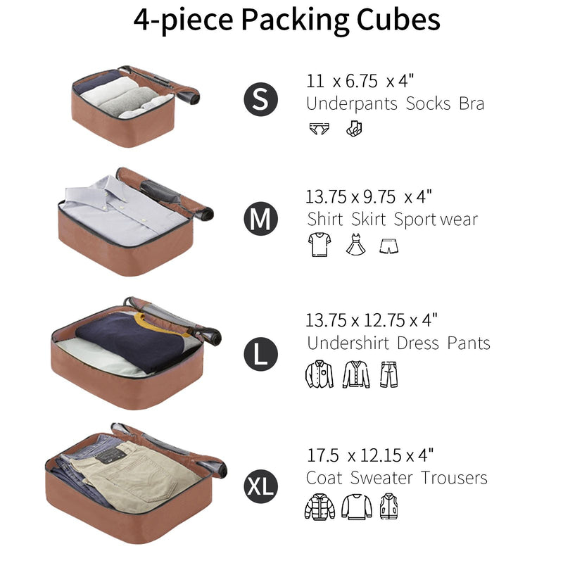 4 Piece Luggage Set Suitcase Set, Abs Hard Shell Lightweight Expandable Travel Luggage With 4 Packing Cubes, Tsa Lock, Spinner Wheels (16 / 20 / 24 / 28) - Coffee