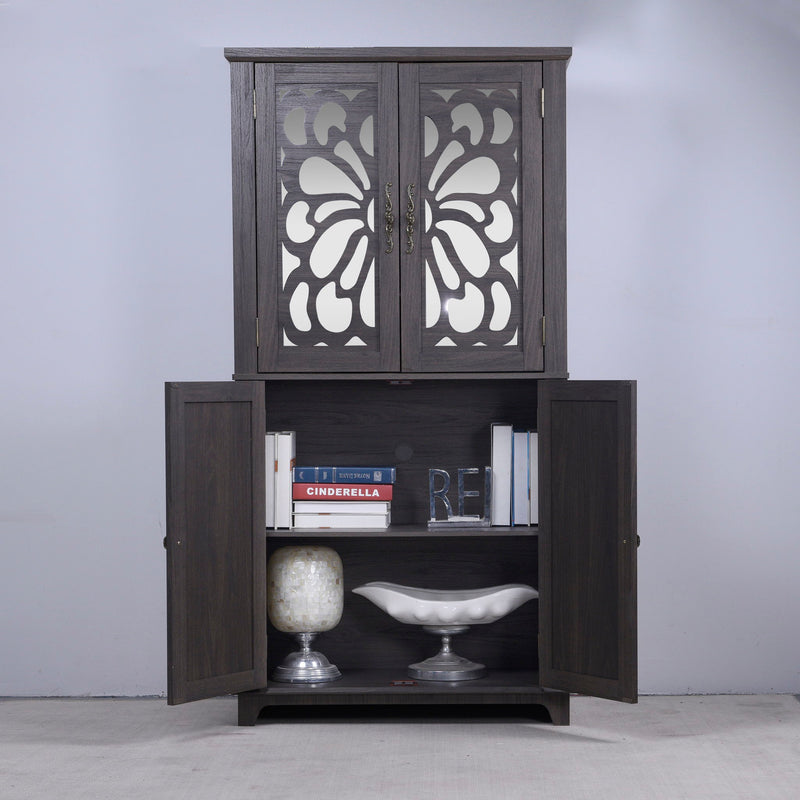 Modern Sideboard Buffet With 4 Mirrored Doors, Adjustable Shelves