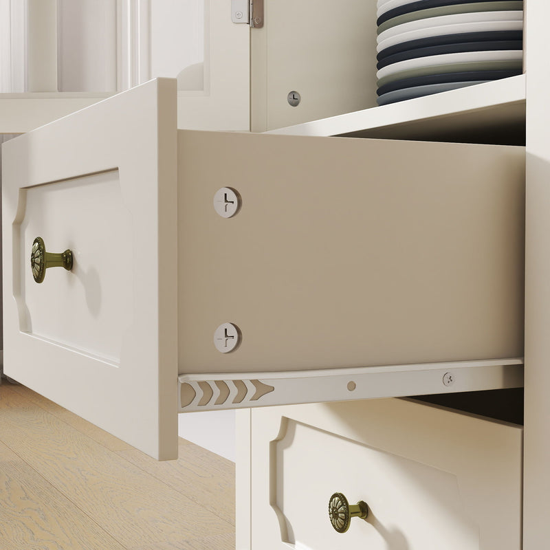Minimalism Buffet Cabinet With Glass Doors And Double Drawer