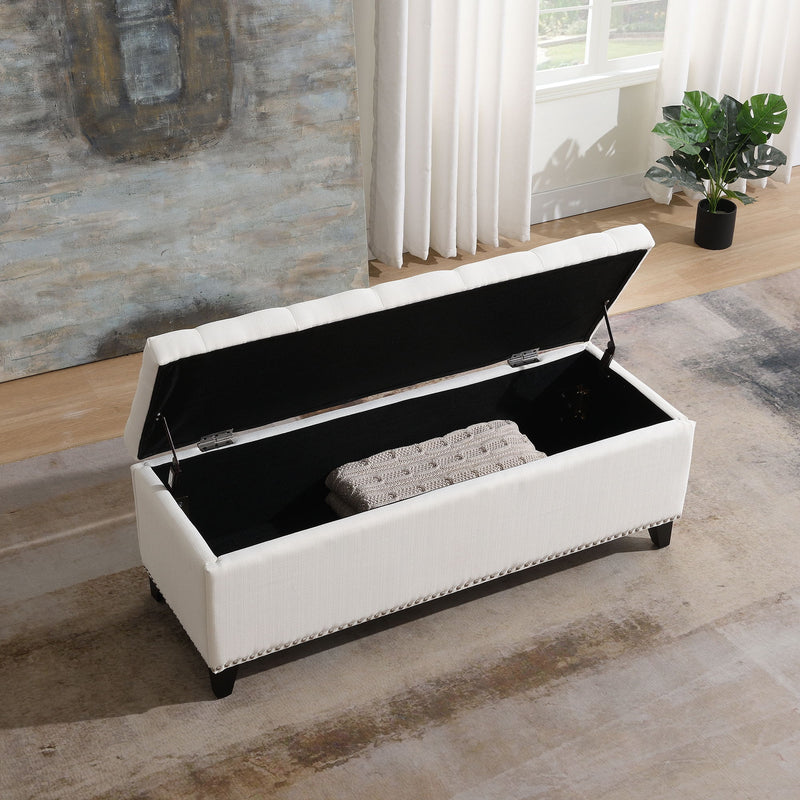 Button-Tufted Storage Ottoman With Safety Close Hinge