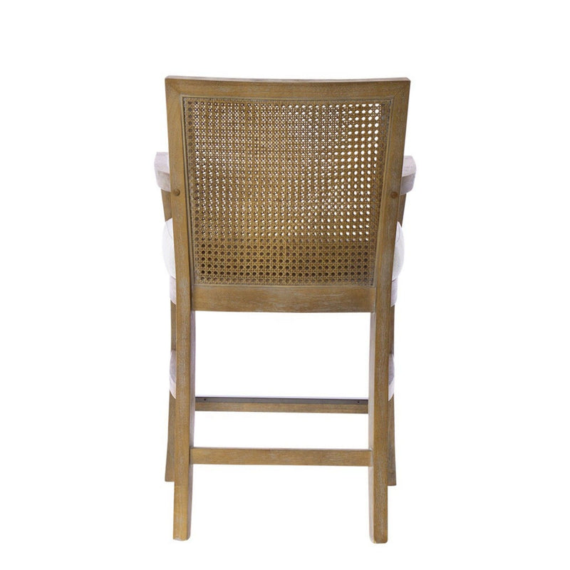 Cane Back Counter Stool With Upholstered Seat - Cream / Reclaimed Natural
