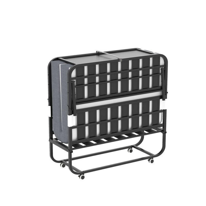 Twin Extra Long Folding Bed With Adjustable Headboard, Cot With Memory Foam Mattress - Black