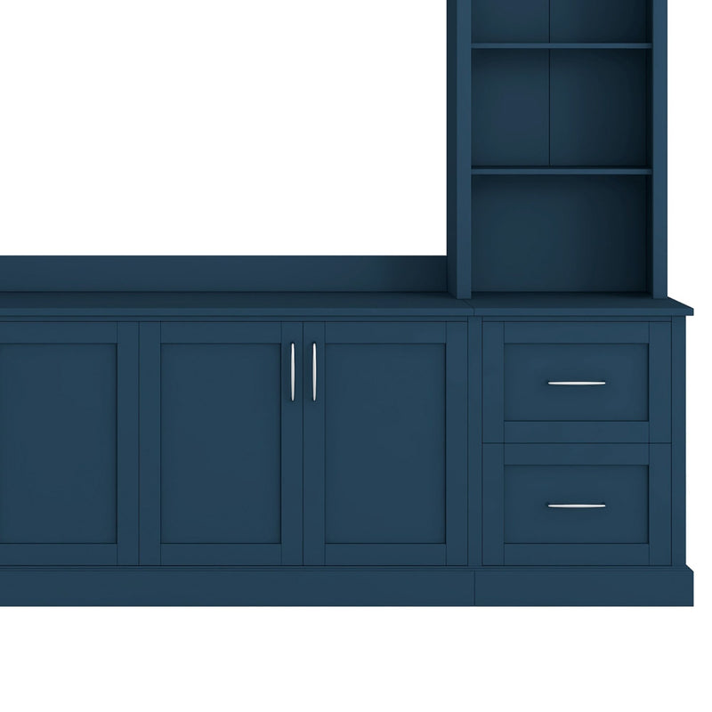 Arched Entertainment Center Wall Unit With Drawers With Adjustable Shelves For Living Room - Blue