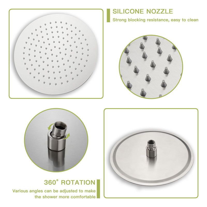 10" Round Rain Shower Head System With Waterfall Tub Spout, Wall Mounted, Stainless Steel
