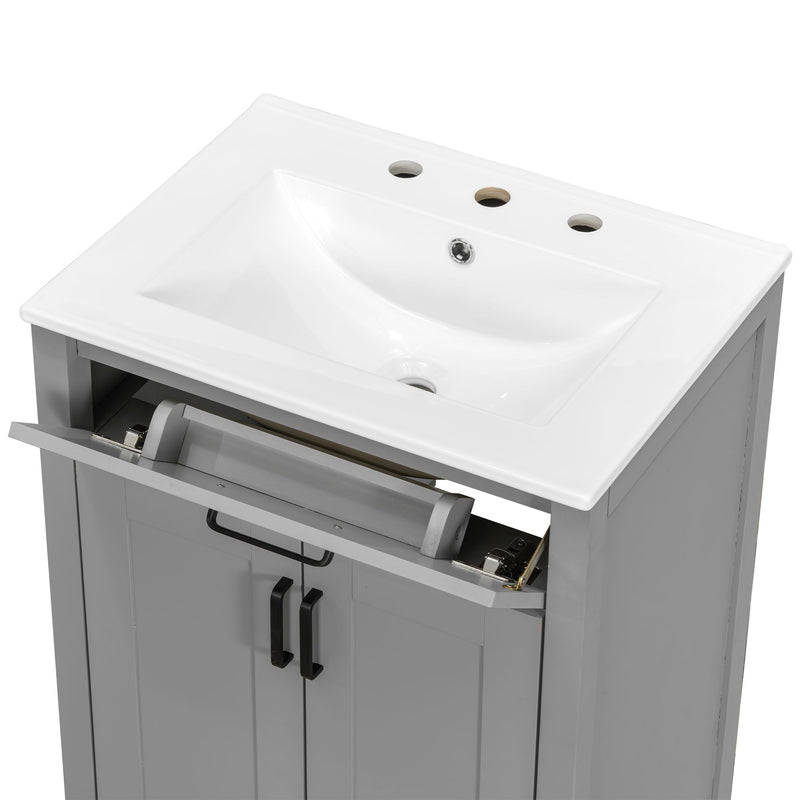 Bathroom Vanity With Ceramic Sink, Soft Close Doors, Flip Drawer, Double Layer Door Shelves
