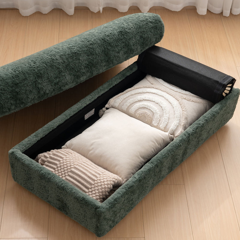 Oversized Chaise Lounge Indoor Rabbit Fur Sofa Bed With Storage Ottoman And Armrests Cup Holders With Deep Seat