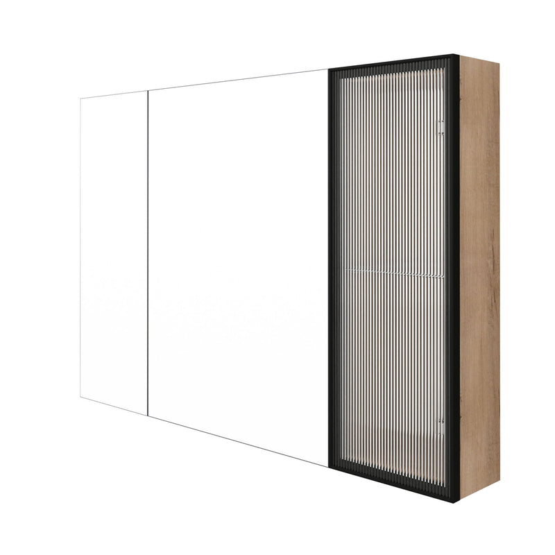 Wall Mounted Bathroom Mirror Cabinet With Soft Close Door, Adjustable Shelves - Imitative Oak
