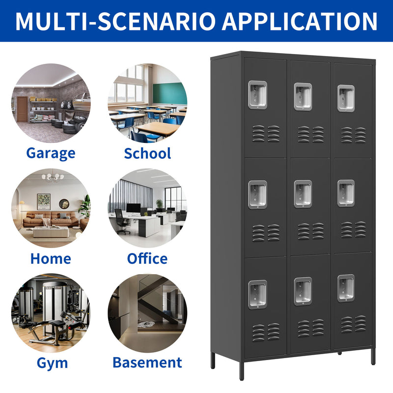 9 Door Lockers With Lock For Secure Storage And - Black