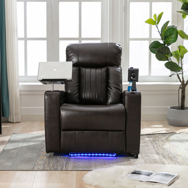 Power Recliner With Storage Arms, Cupholders, Swivel Tray Table And Cell Phone Stand - Brown