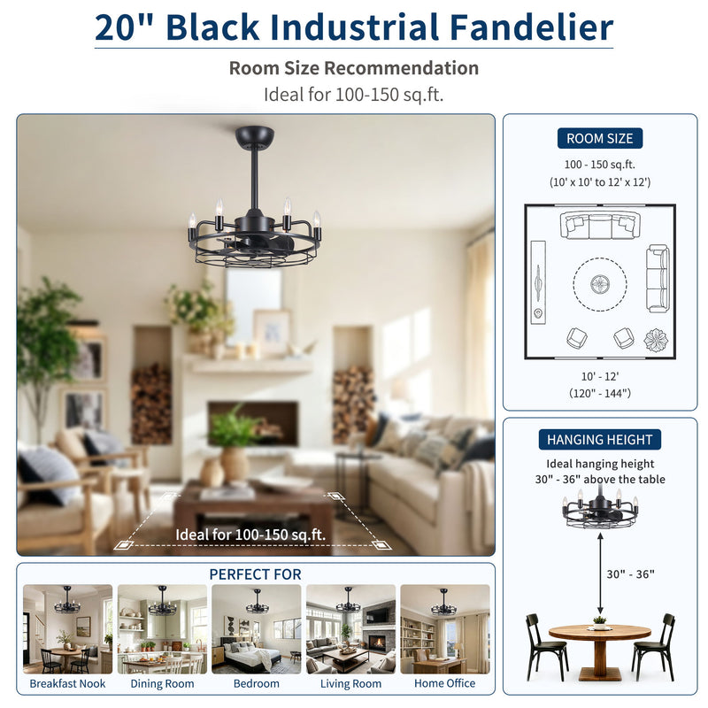 Modern Farmhouse Ceiling Fan, Adjustable Hanging
