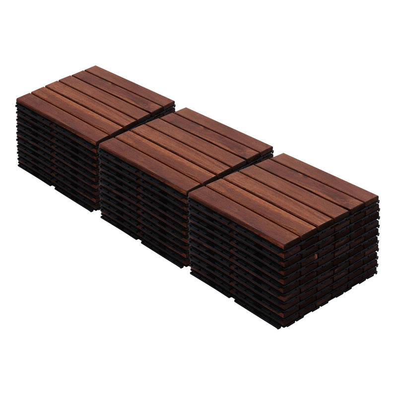 Interlocking Deck Tiles Striped Pattern, Waterproof Anti Mildew Brown