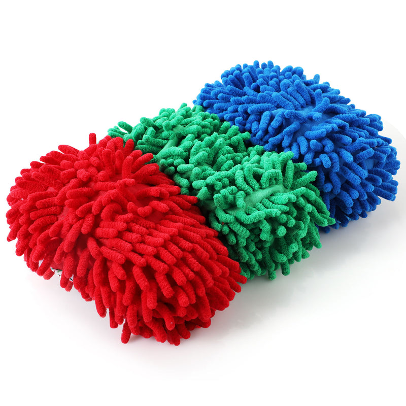 Microfiber Mop Slippers For Floor Cleaning, Machine Washable, 3 Pieces - Blue / Green / Red