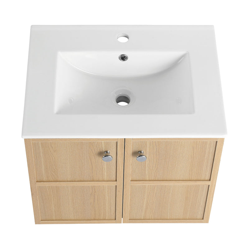 Wall Mounted Bathroom Vanity With Ceramic Sink And 2 Soft Closing Doors