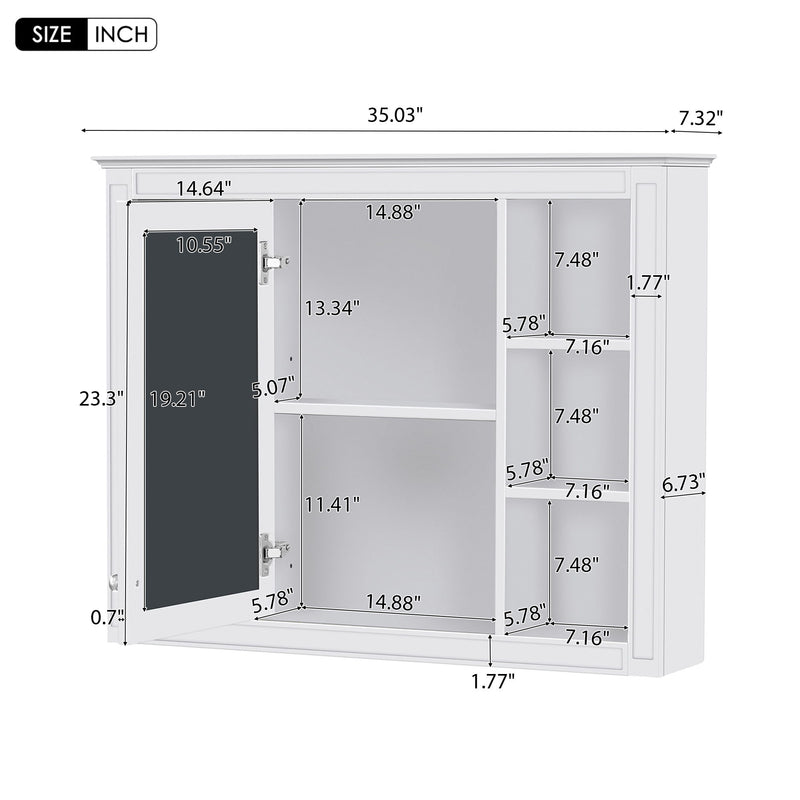 Bathroom Vanity With Mirror Cabinet, Single Sink With 2 Soft Closing Doors And 4 Drawers