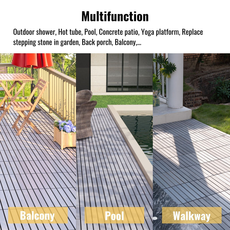 Interlocking Deck Tiles Striped Pattern, Waterproof Anti Mildew Brown