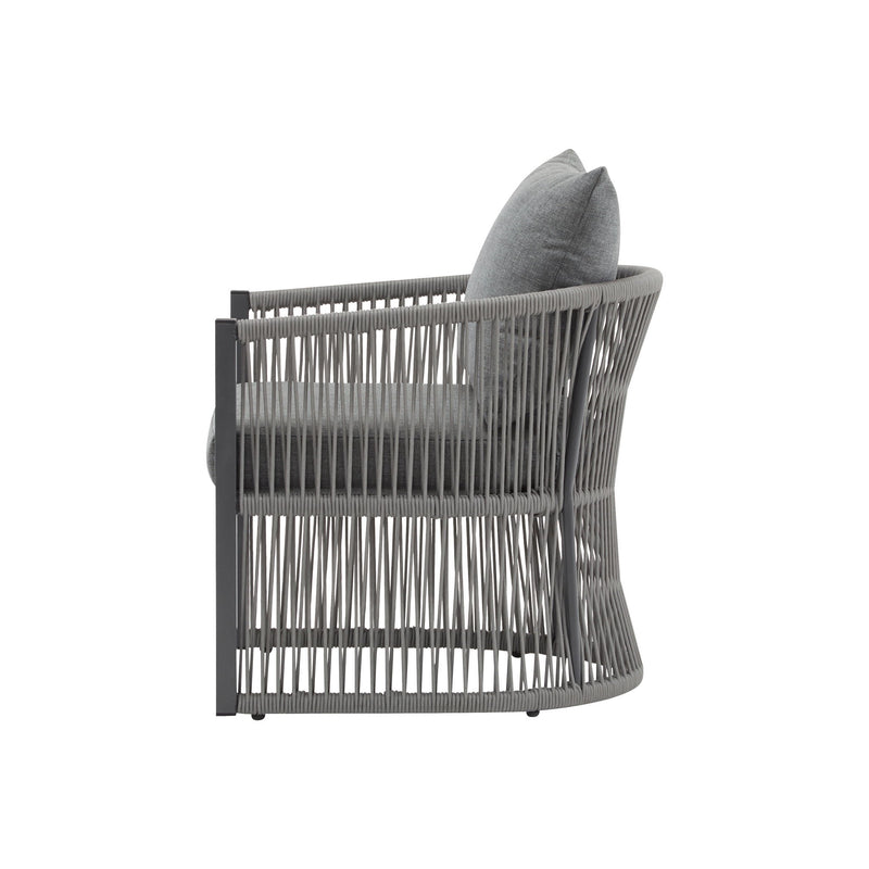 Modern Curved Aluminum Lounge Chair With Stylish Rope Weave Design And Cushioned Comfort For Outdoor
