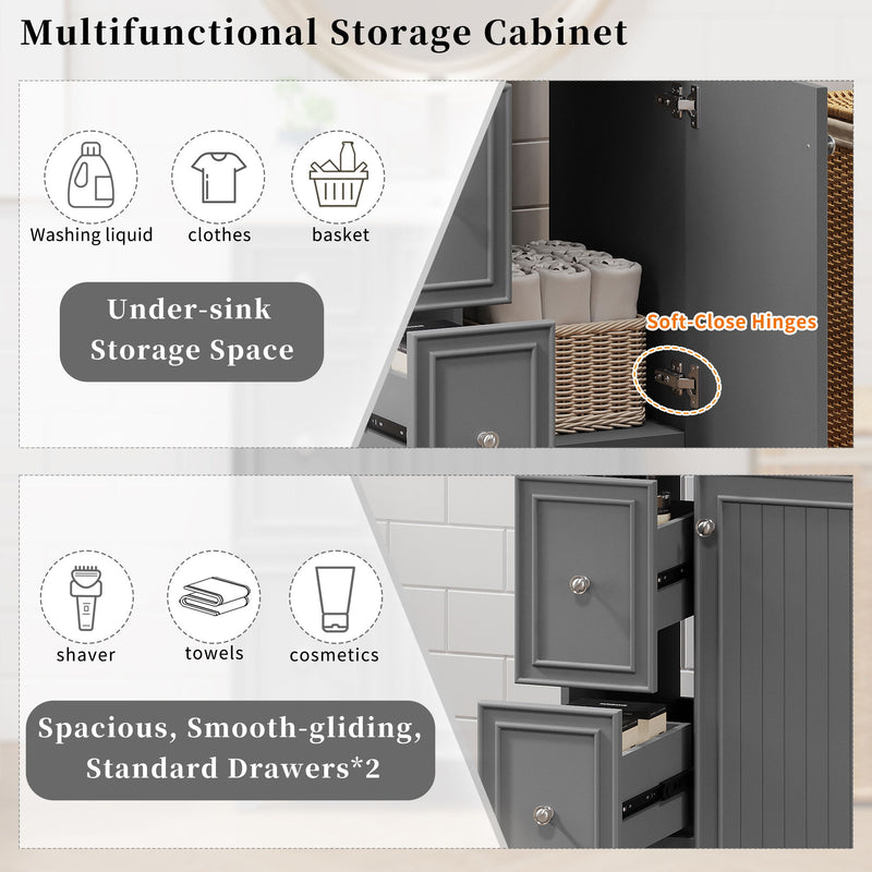 Transitional Style Bathroom Vanity Cabinet With Ceramic Sink
