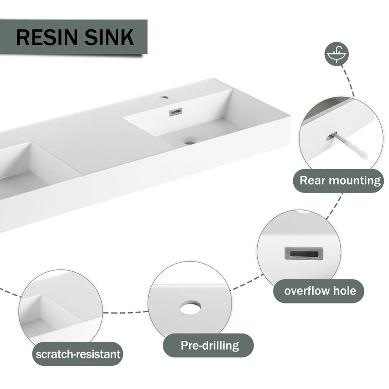 Contemporary Wall Mounted Bathroom Vanity With Dual Resin Sink And Soft Close Drawer