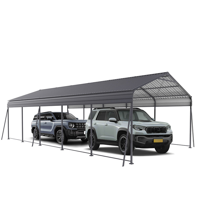 Metal Carport 13 X 26.5 Ft Heavy Duty With Galvanized Steel Roof Metal Garage Canopy With Galvanized Steel Roof & Frame Car Tent Outdoor Storage Shed For Car Boats And Truck - Gray