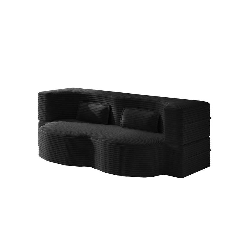 Modern Floor Sofa With 2 Pillows, Convertible Twin Size Folding Mattress For Living Room