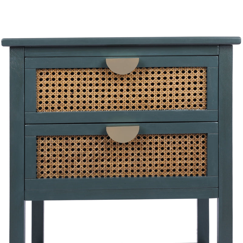 2 Drawer Side Table, Natural Rattan