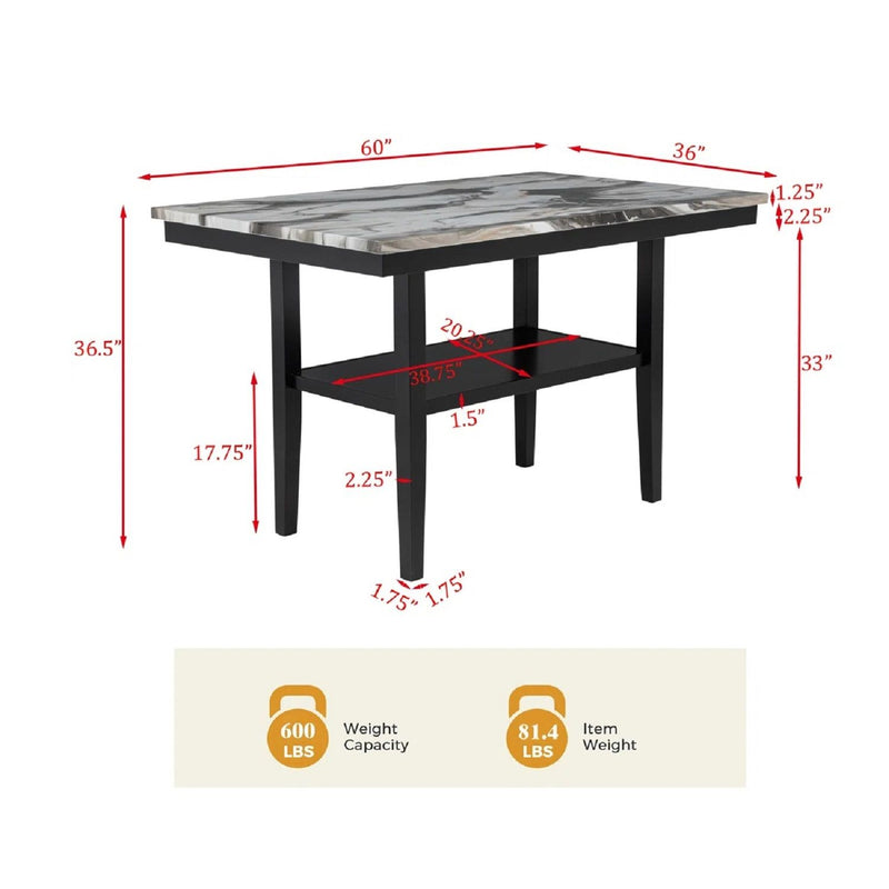 5 Piece Counter Dining Set With Table, Chairs - Black / Brown