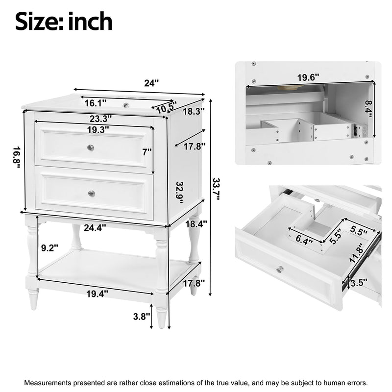 Bathroom Vanity With Sink, 2 Drawers Storage Cabinet, Open Shelf