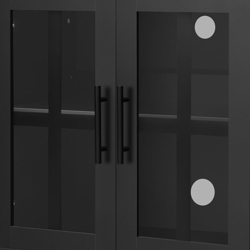 Wall Unit Entertainment Center With Bookshelves For TVs Up To 80", Tempered Glass Doors And Adjustable Shelves