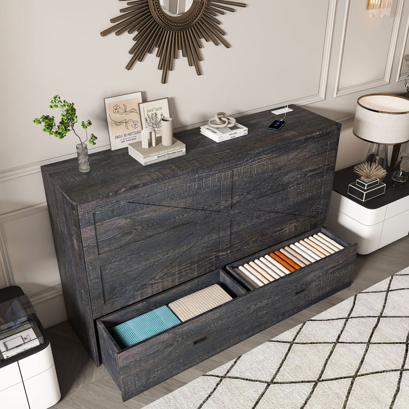Full Murphy Bed With Storage Drawers, Charging Station, Foldable Panels, And Silent Swivel Wheels
