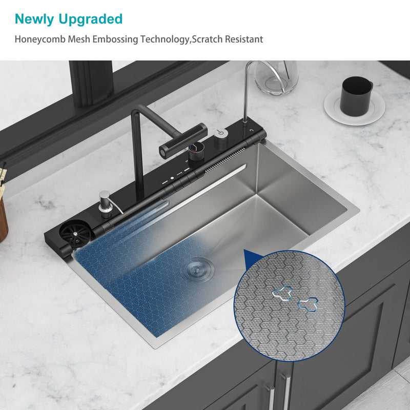 30" Single Bowl Kitchen Sink With Smart LED Faucet