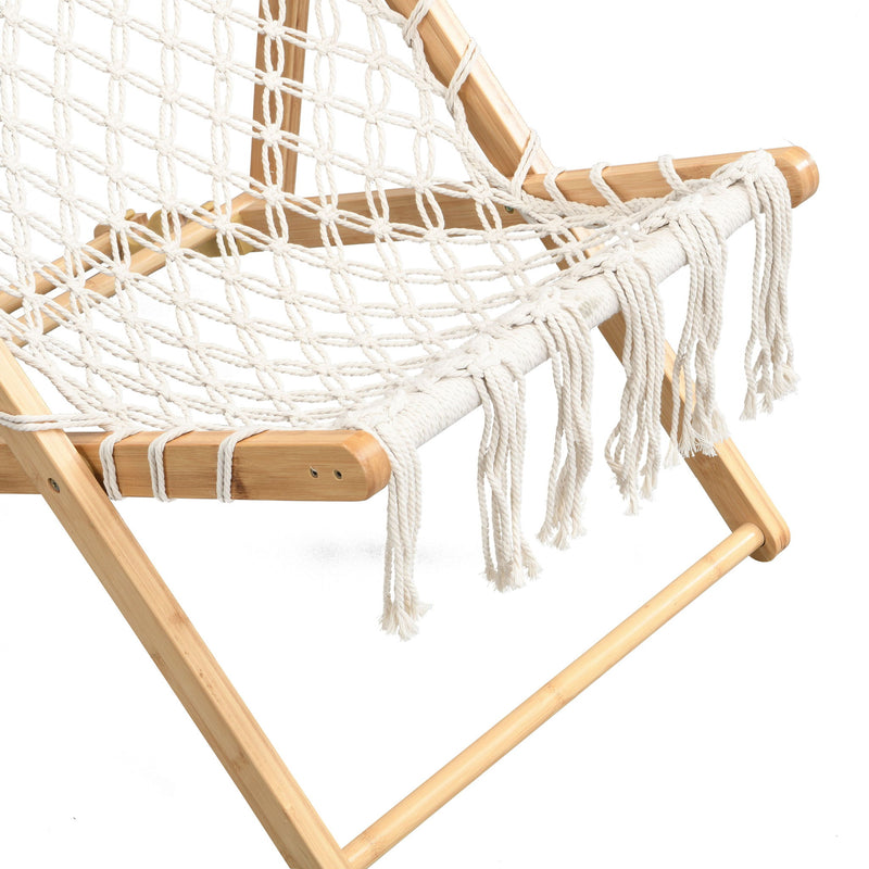 Bamboo Weaving Chair Set With Handwoven Rope For Patio And Living Spaces - Natural