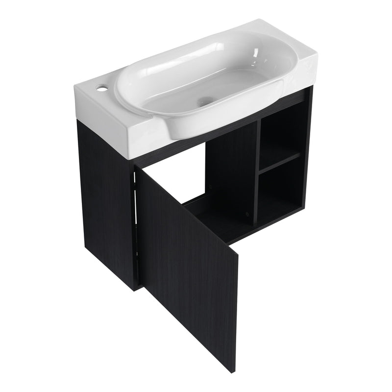 28" Wall Mounted Bathroom Vanity With Sink & Soft Close Door - Black Chestnut