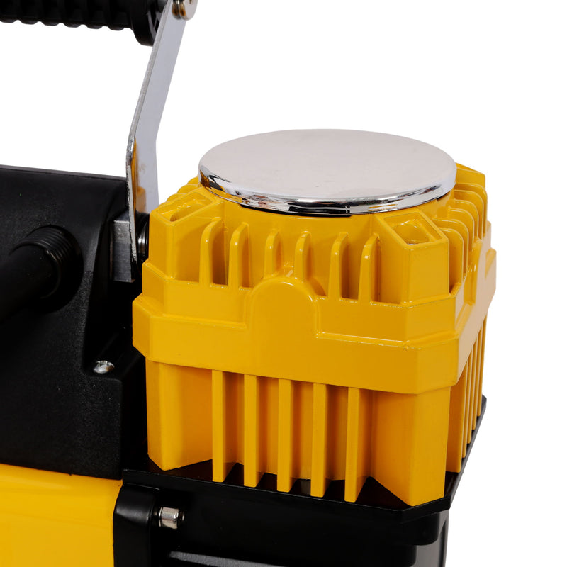 Heavy Duty 12V Dual Cylinder Air Compressor, Tire Inflator With Gauge - Yellow / Black