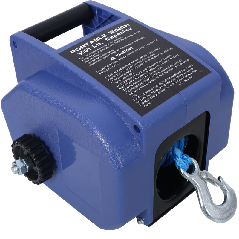 Reversible 12V Electric Trailer Winch For Boats Up To 6000 Lbs With Synthetic Rope And Extra Pulley Hook - Blue