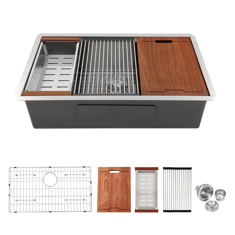 Single Bowl, Undermount Workstation, Kitchen Sink With Accessories