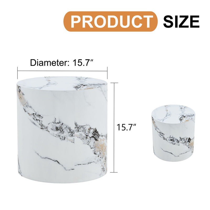 Elegant Cylindrical Table With Patterned Design For Versatile Use - White