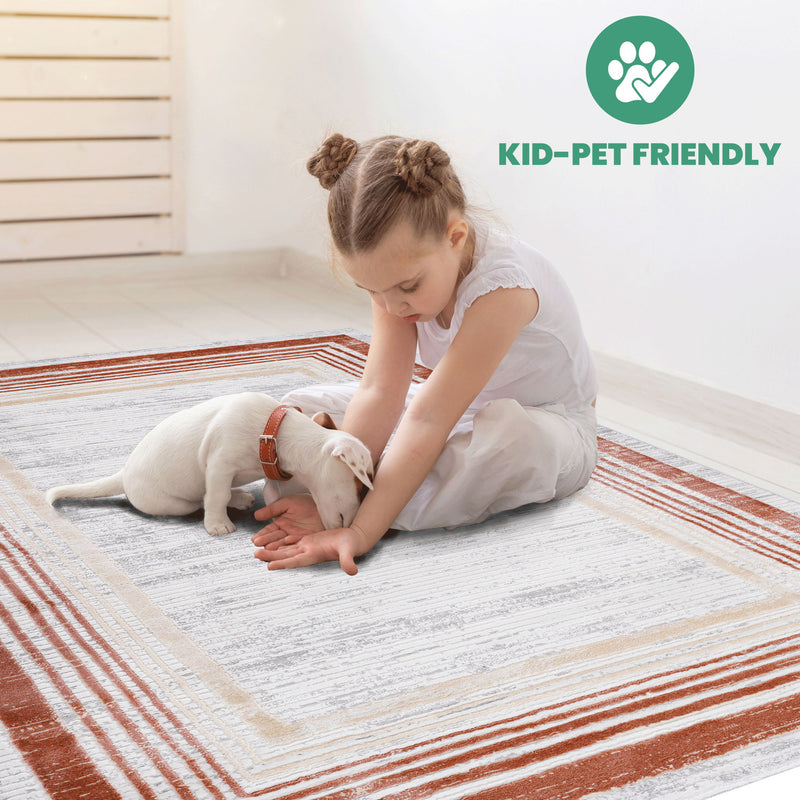 Marfi - 6' X 9' Bordered Area Rug - Brown / Ivory